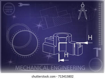 white drawing on a blue background, engineering