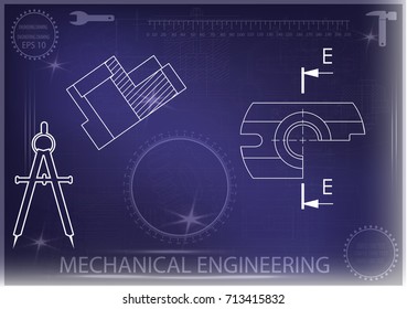 white drawing on a blue background, engineering