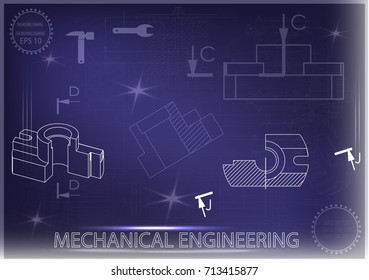 white drawing on a blue background, engineering