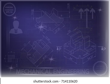 white drawing on a blue background, engineering