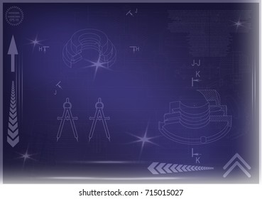 white drawing on a blue background, engineering