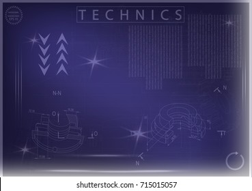 white drawing on a blue background, engineering