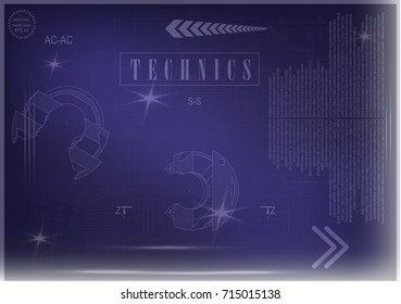 white drawing on a blue background, engineering