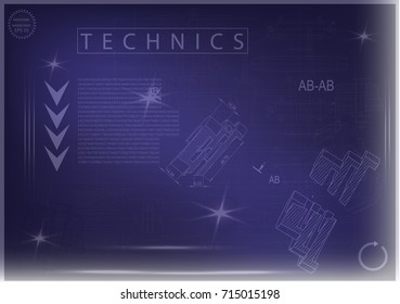 white drawing on a blue background, engineering