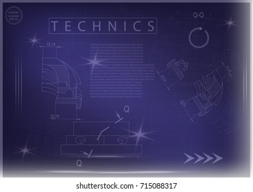 white drawing on a blue background, engineering
