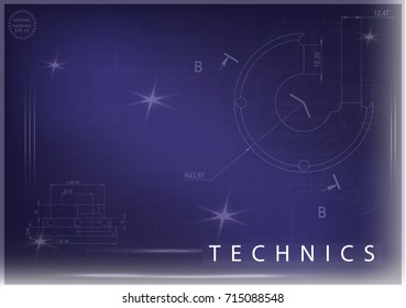 white drawing on a blue background, engineering