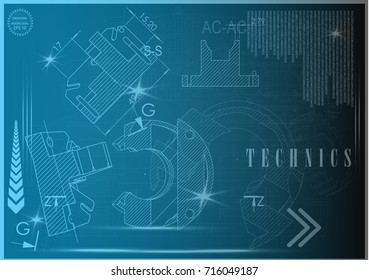 white drawing on a blue background, engineering