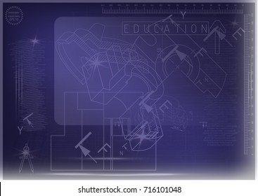 white drawing on a blue background, engineering