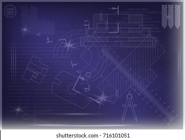 white drawing on a blue background, engineering
