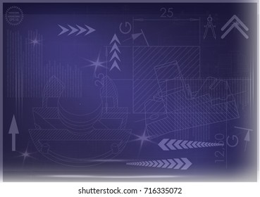 white drawing on a blue background, engineering