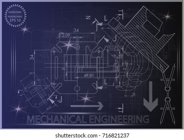 white drawing on a blue background, engineering