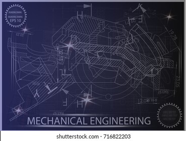white drawing on a blue background, engineering