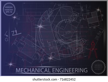 white drawing on a blue background, engineering