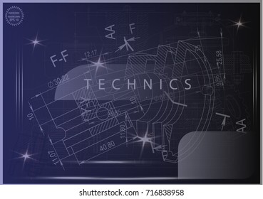 white drawing on a blue background, engineering