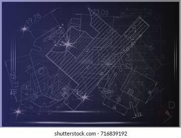 white drawing on a blue background, engineering