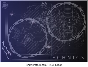 white drawing on a blue background, engineering