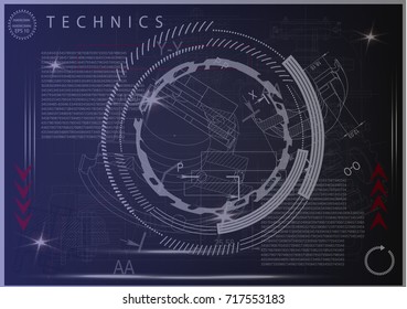 white drawing on a blue background, engineering