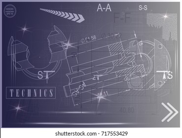 white drawing on a blue background, engineering