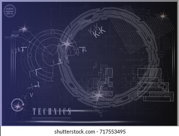 white drawing on a blue background, engineering