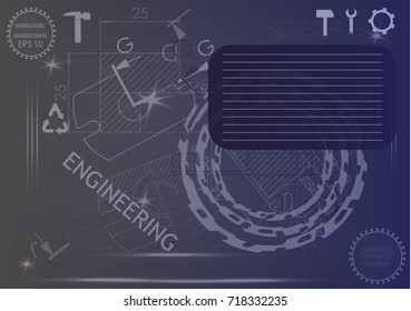 white drawing on a blue background, engineering