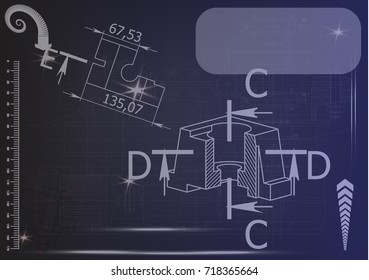 white drawing on a blue background, engineering