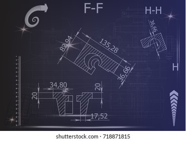 white drawing on a blue background, engineering