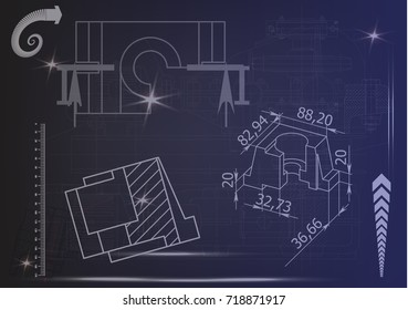 white drawing on a blue background, engineering