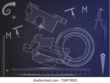 white drawing on a blue background, engineering