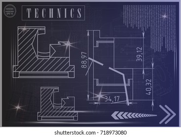 white drawing on a blue background, engineering