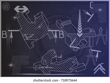 white drawing on a blue background, engineering