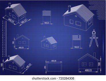 White drawing on blue background, engineering, line
