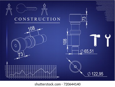 white drawing on a blue background, engineering