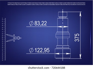 white drawing on a blue background, engineering