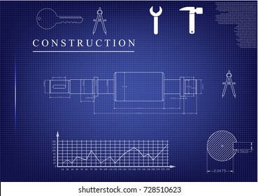 white drawing on a blue background, engineering