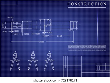 white drawing on a blue background, engineering