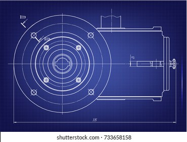 white drawing on a blue background, engineering