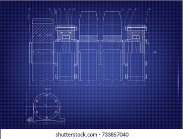 white drawing on a blue background, engineering