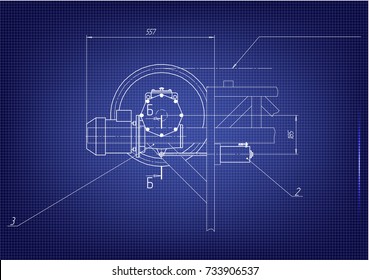 white drawing on a blue background, engineering