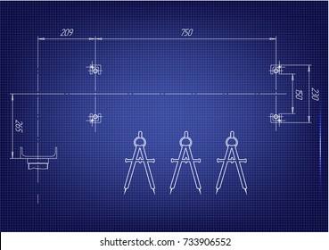 white drawing on a blue background, engineering