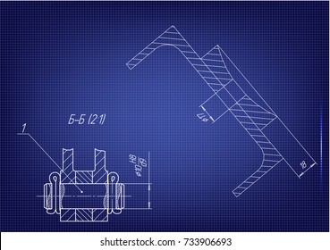 white drawing on a blue background, engineering