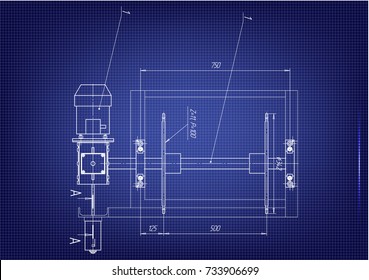 white drawing on a blue background, engineering