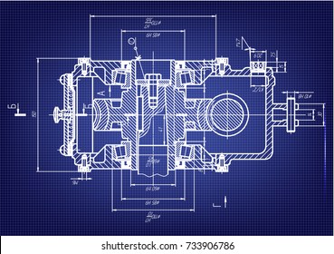 white drawing on a blue background, engineering