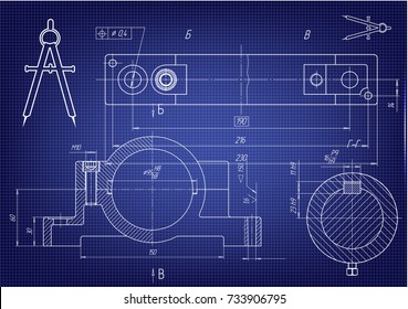 white drawing on a blue background, engineering