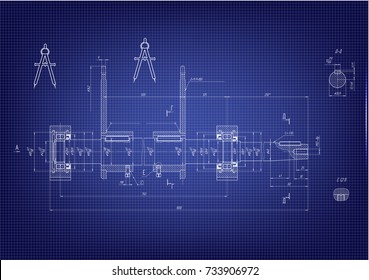 white drawing on a blue background, engineering