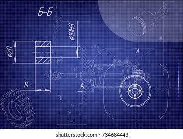 white drawing on a blue background, engineering