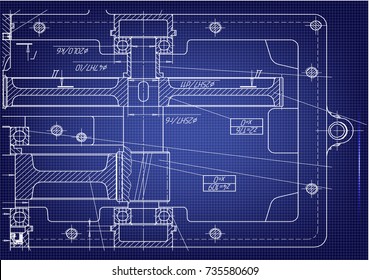 white drawing on a blue background, engineering