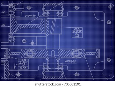 white drawing on a blue background, engineering