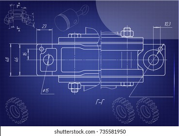 white drawing on a blue background, engineering