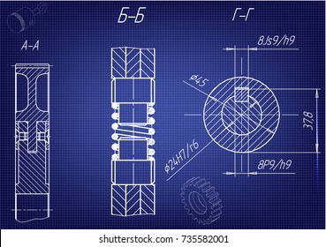 white drawing on a blue background, engineering