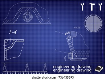 white drawing on a blue background, engineering